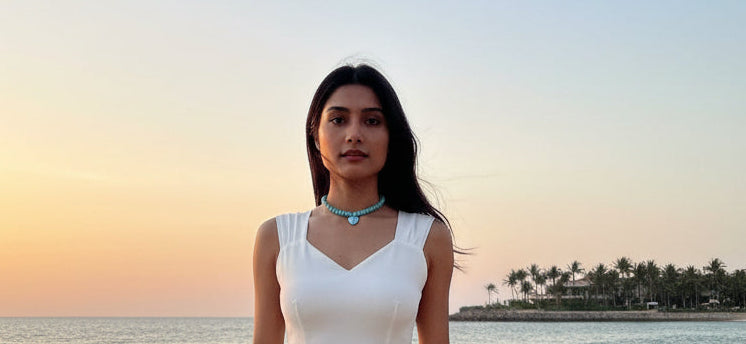 Gargantilla de Larimar con Corazón • Auténticas cuentas de Larimar de 8-9 mm • Regalo exclusivo para mujer