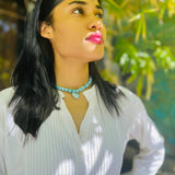Larimar Choker Necklace With Heart • Genuine Larimar Beads 8–9mm • Exclusive Gift for Women