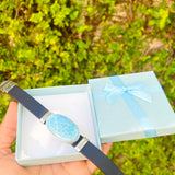 Larimar Bracelet – Natural Blue Stone with Stainless Steel and Rubber Band for Men & Women