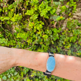 Larimar Bracelet – Natural Blue Stone with Stainless Steel and Rubber Band for Men & Women