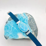 Larimar Bracelet – Natural Blue Stone with Stainless Steel and Rubber Band for Men & Women