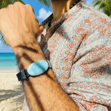 Larimar Bracelet – Natural Blue Stone with Stainless Steel and Rubber Band for Men & Women