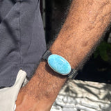 Larimar Bracelet – Natural Blue Stone with Stainless Steel and Rubber Band for Men & Women