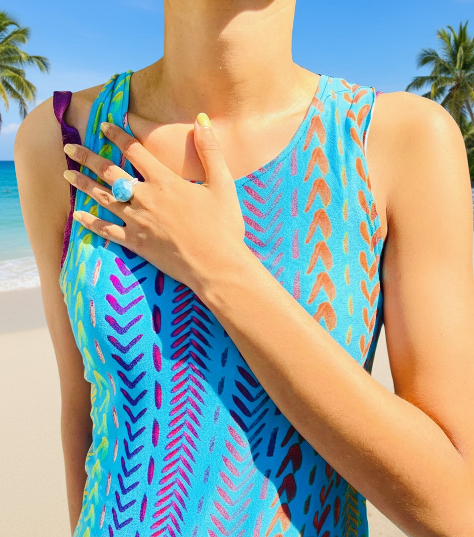 Larimar Adjustable Ring 925 Sterling Silver - Natural Dominican Blue Stone Ring for Women