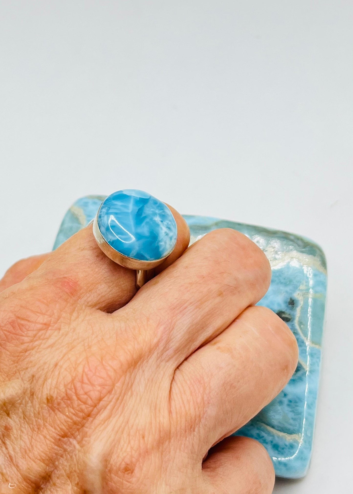 Larimar Adjustable Ring 925 Sterling Silver - Natural Dominican Blue Stone Ring for Women