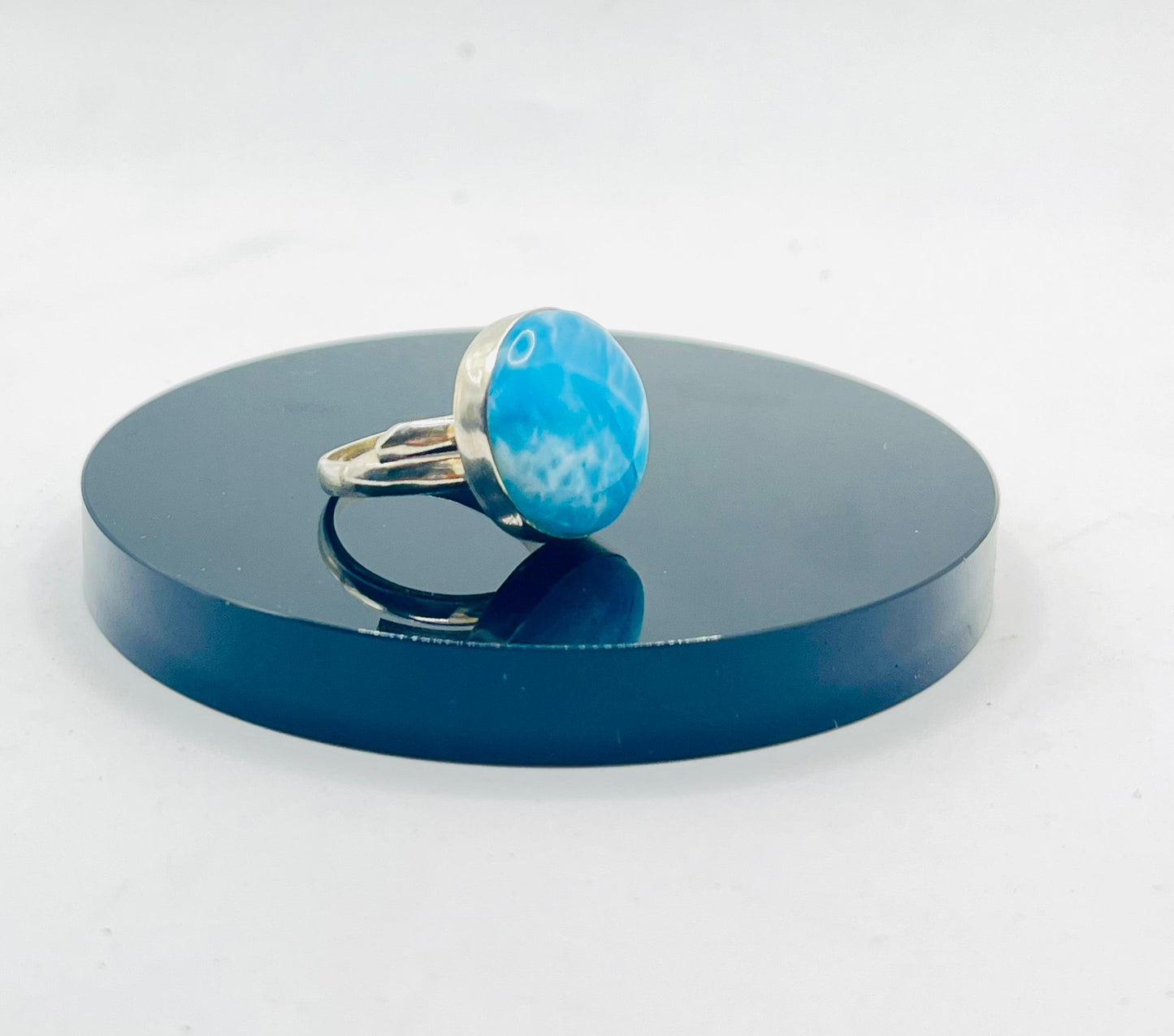 Larimar Adjustable Ring 925 Sterling Silver - Natural Dominican Blue Stone Ring for Women