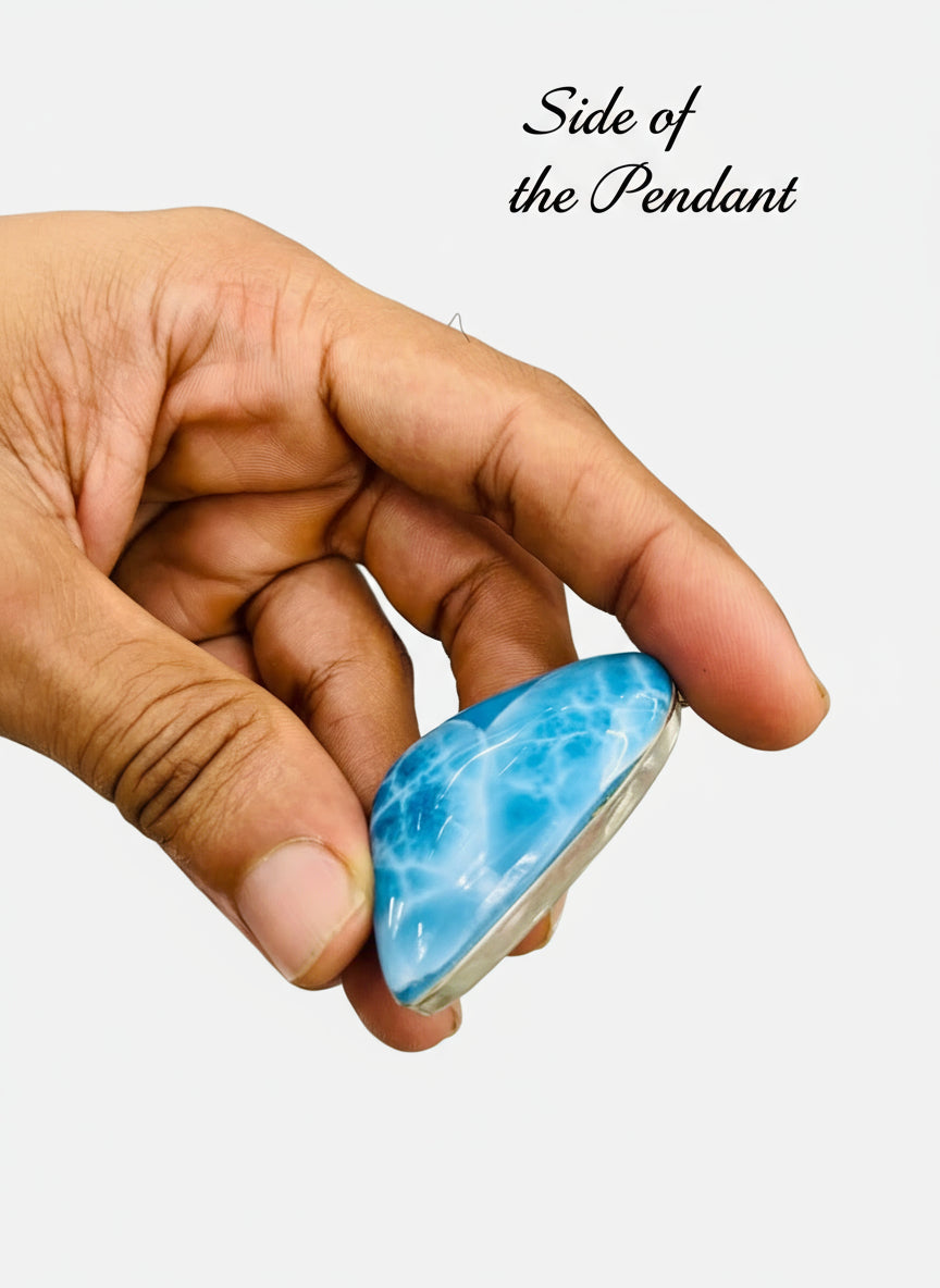 Larimar AAA Exclusive Deep Blue Azul Aqua Pendant, Fully Covered in 925 Sterling Silver