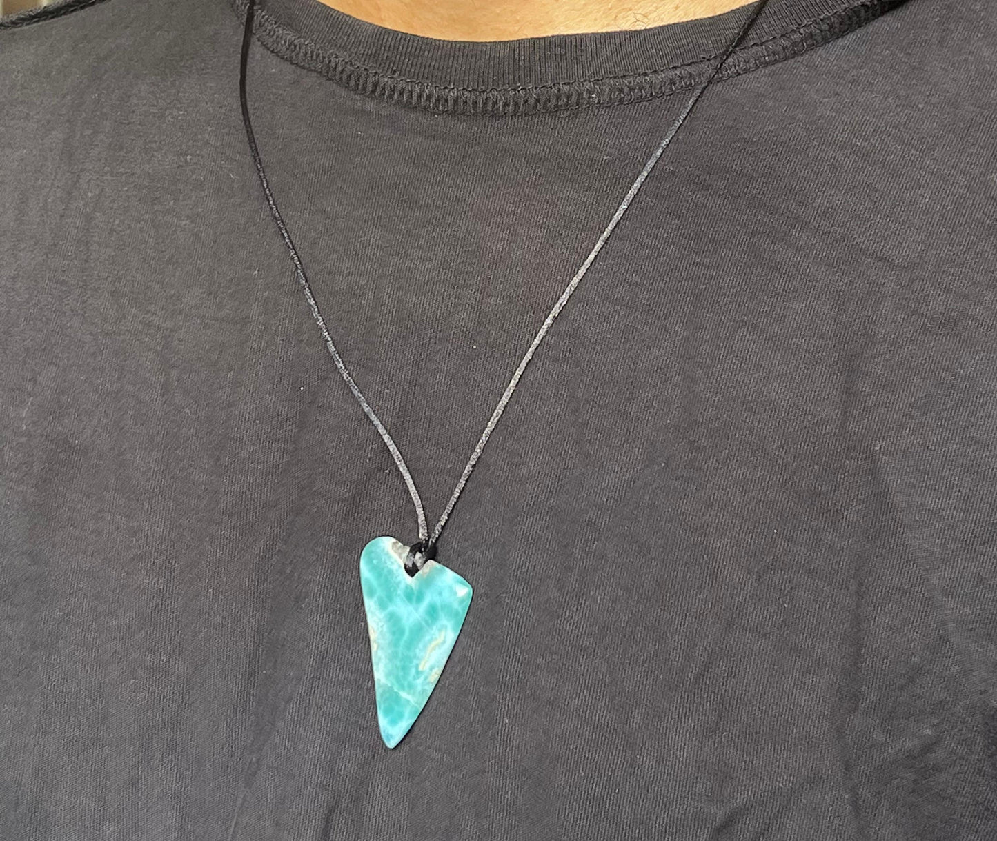 AAA Larimar Sliced Pendant Necklace – Dominican Blue Gemstone, Adjustable Rope for Men & Women