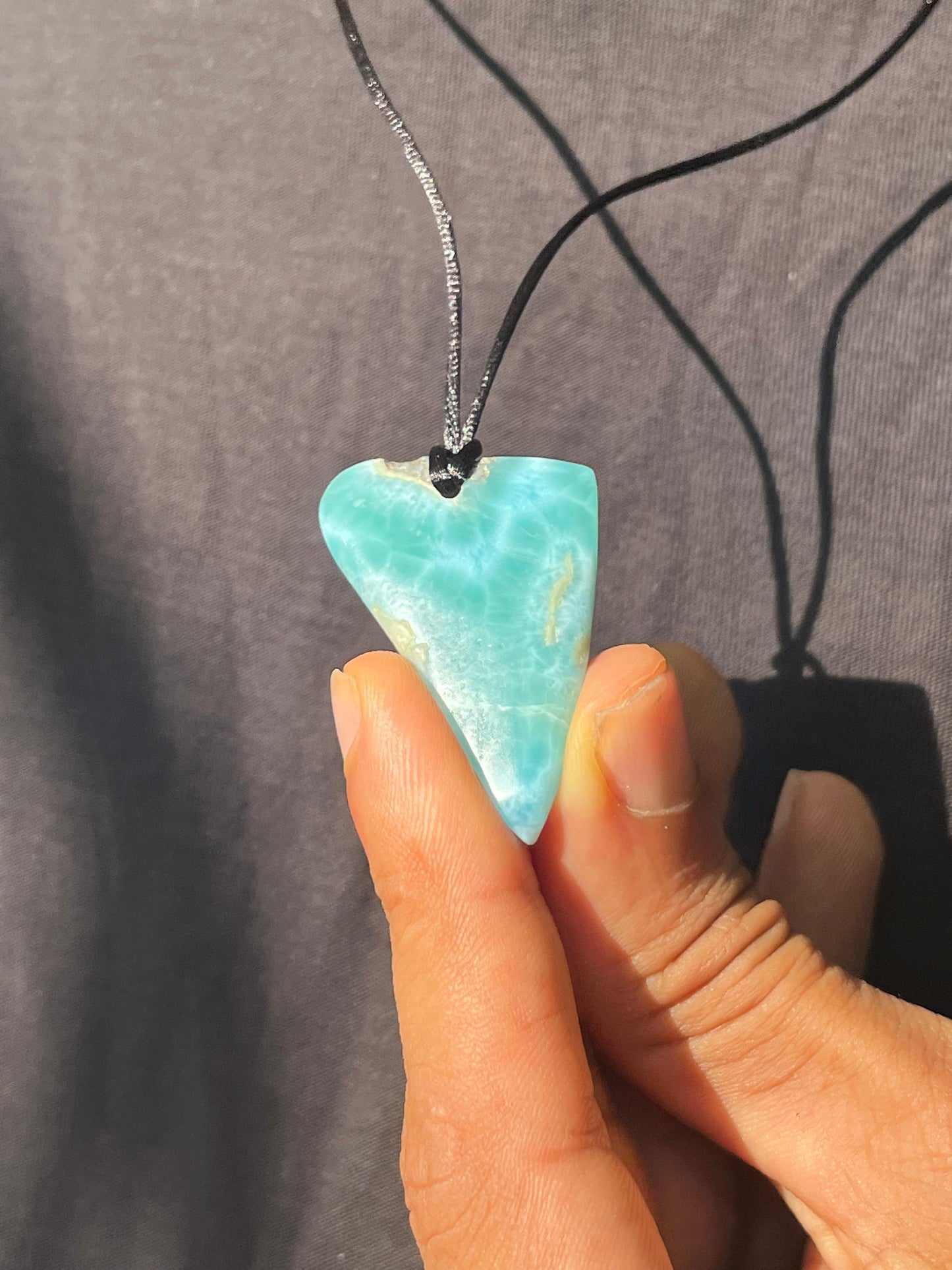 AAA Larimar Sliced Pendant Necklace – Dominican Blue Gemstone, Adjustable Rope for Men & Women