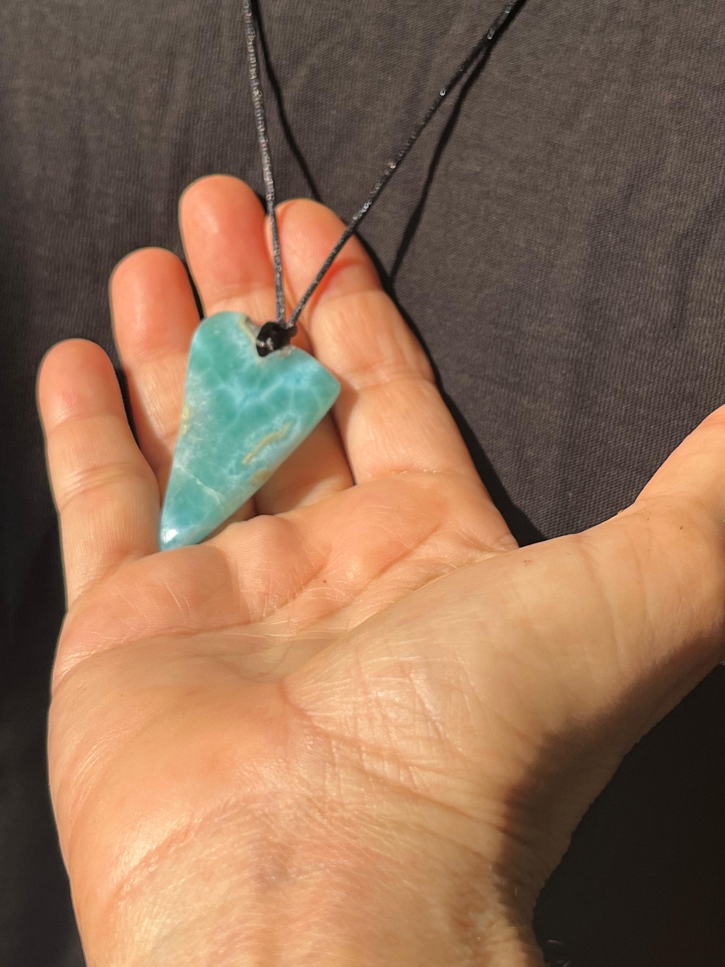 AAA Larimar Sliced Pendant Necklace – Dominican Blue Gemstone, Adjustable Rope for Men & Women