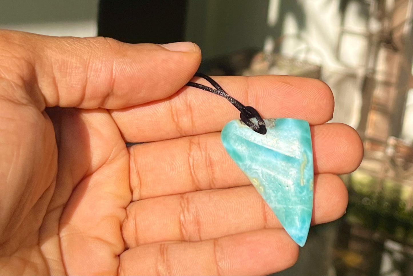 AAA Larimar Sliced Pendant Necklace – Dominican Blue Gemstone, Adjustable Rope for Men & Women