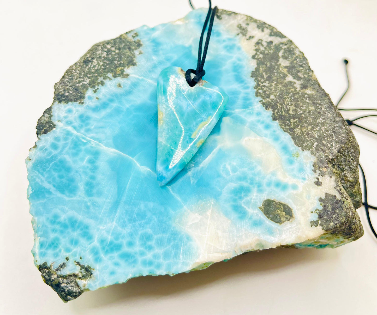 AAA Larimar Sliced Pendant Necklace – Dominican Blue Gemstone, Adjustable Rope for Men & Women