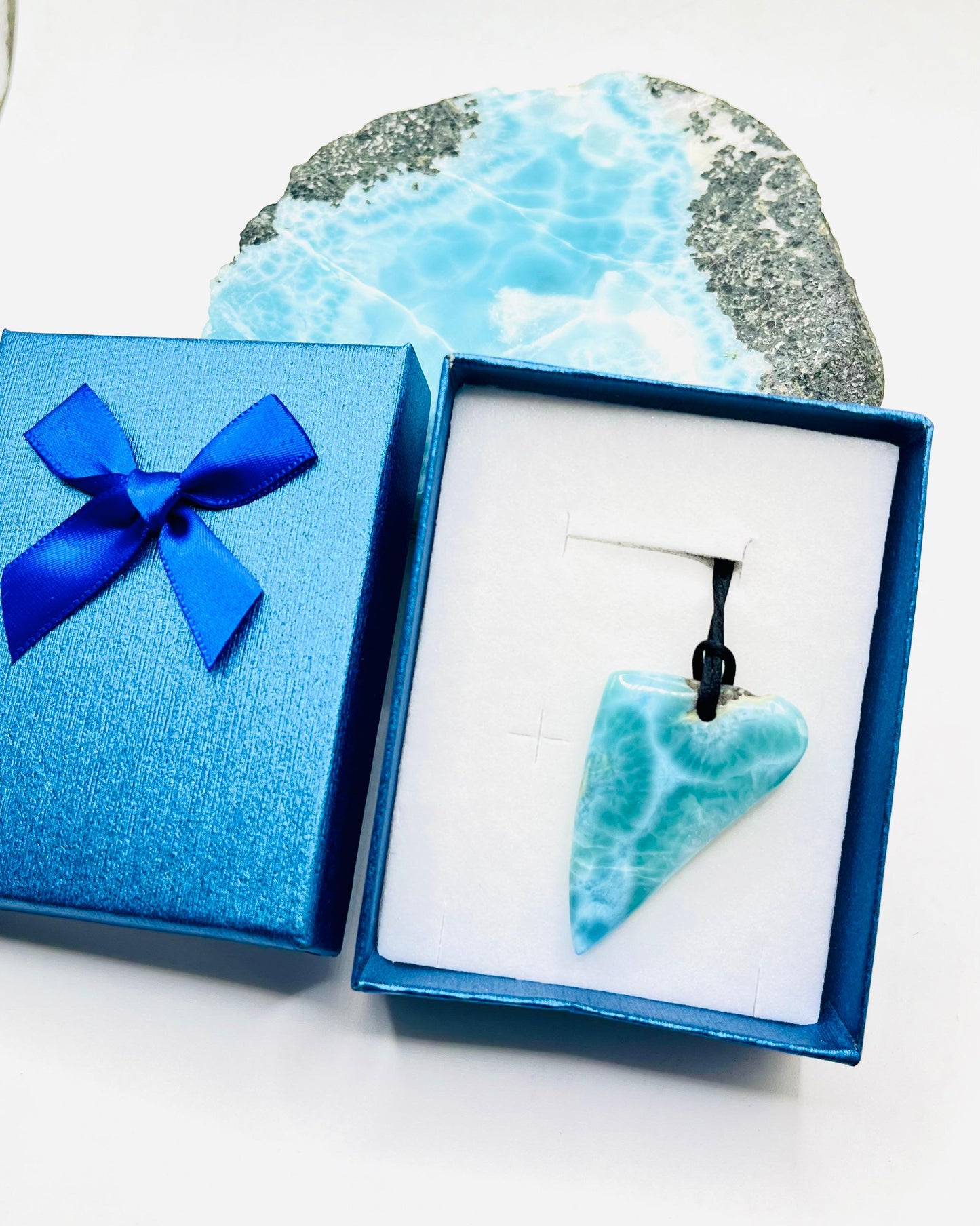 AAA Larimar Sliced Pendant Necklace – Dominican Blue Gemstone, Adjustable Rope for Men & Women
