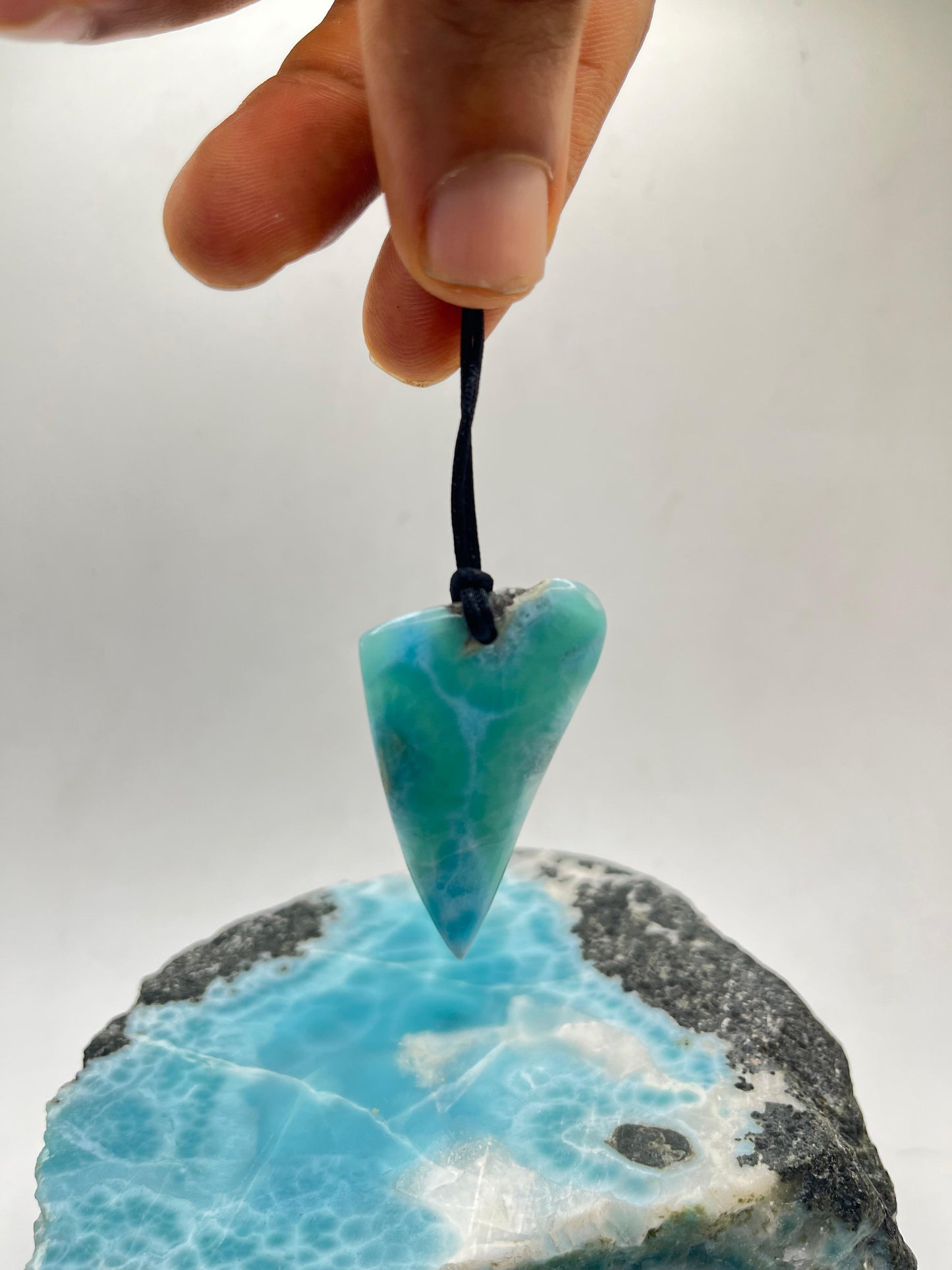AAA Larimar Sliced Pendant Necklace – Dominican Blue Gemstone, Adjustable Rope for Men & Women
