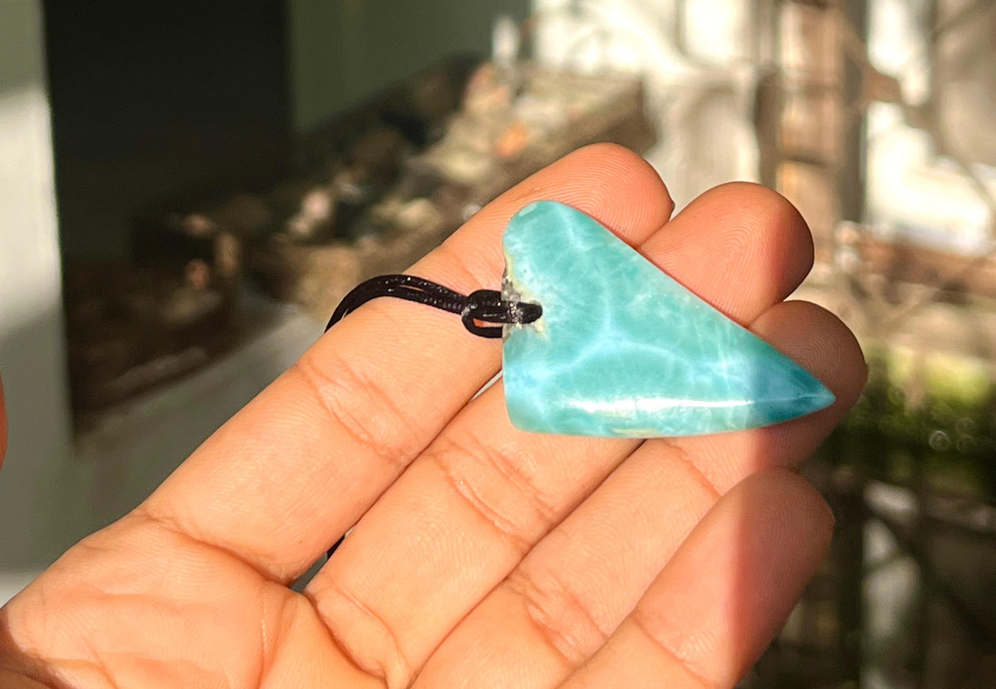 AAA Larimar Sliced Pendant Necklace – Dominican Blue Gemstone, Adjustable Rope for Men & Women