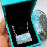 AAA Larimar Necklace, Exclusive Light Blue Dominican Gemstone Pendant With 925 Silver Chainlink, High End Gift for Women.