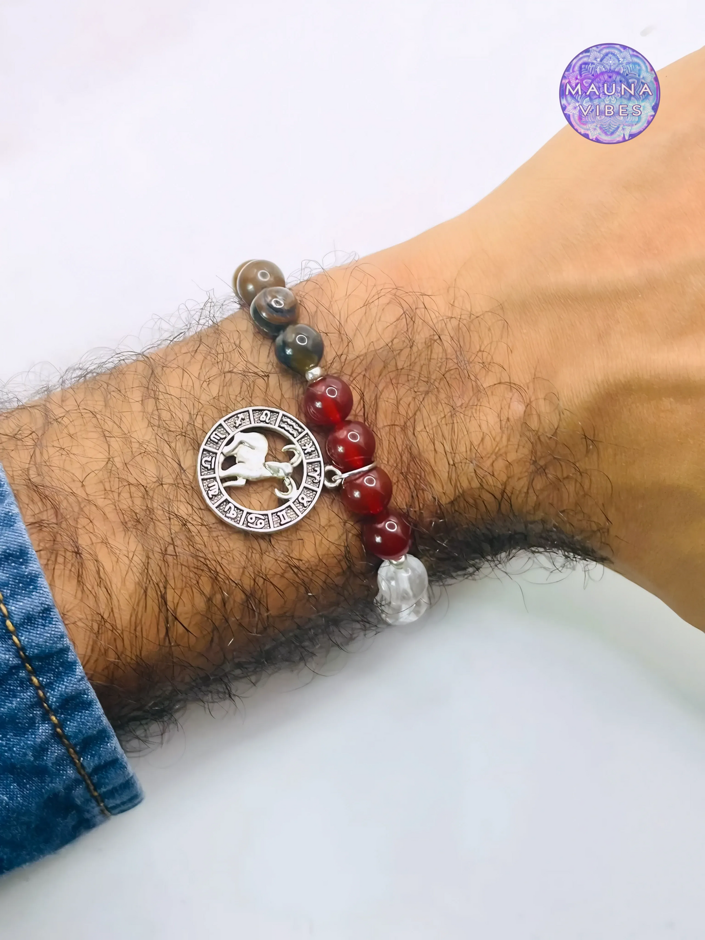 Aries Zodiac Bracelet – Tiger’s Eye, Red Jasper, Garnet, Carnelian & Clear Quartz