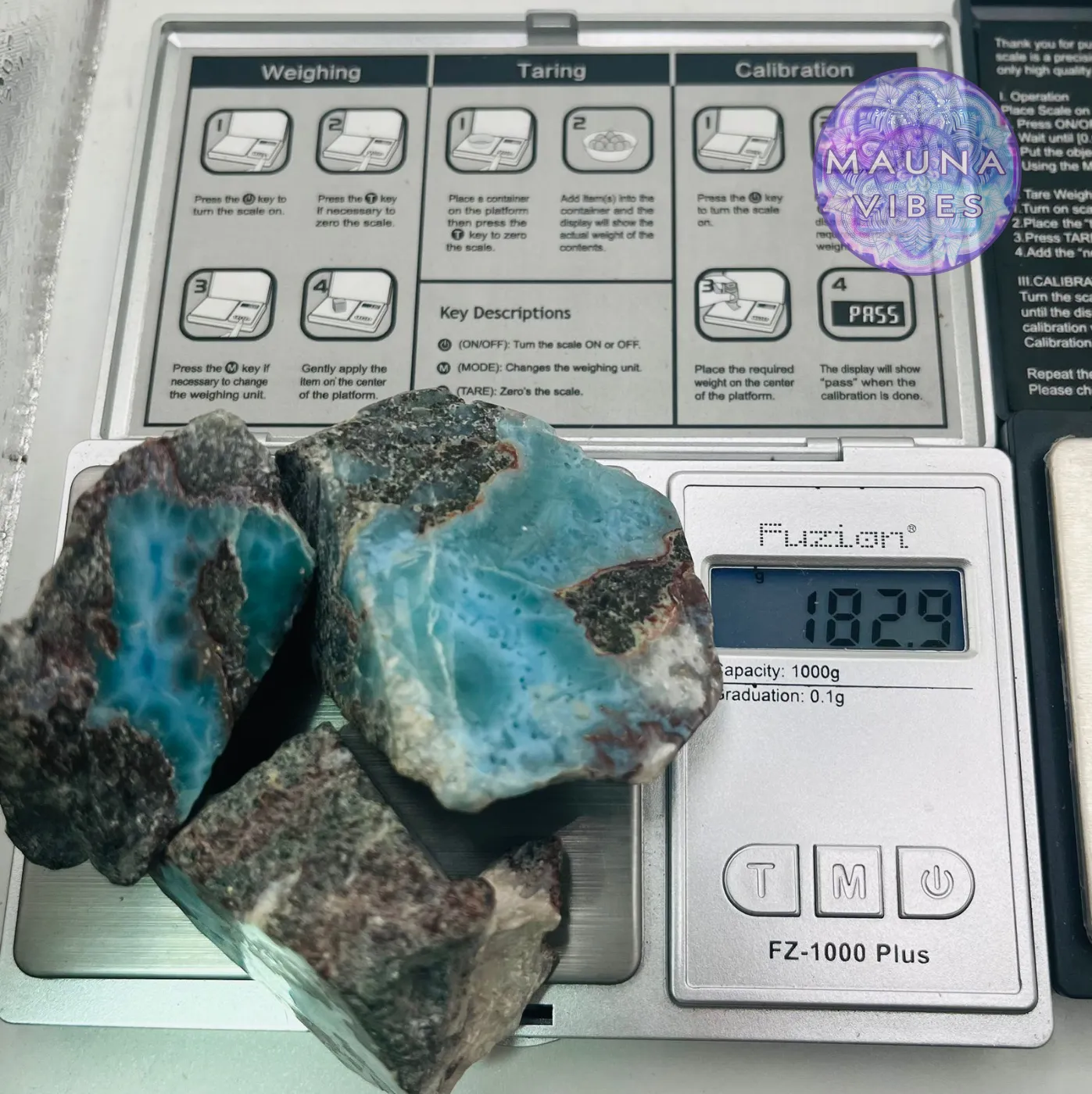 Larimar Slab Set – 182.9g Raw & Polished Larimar from The Dominican Republic