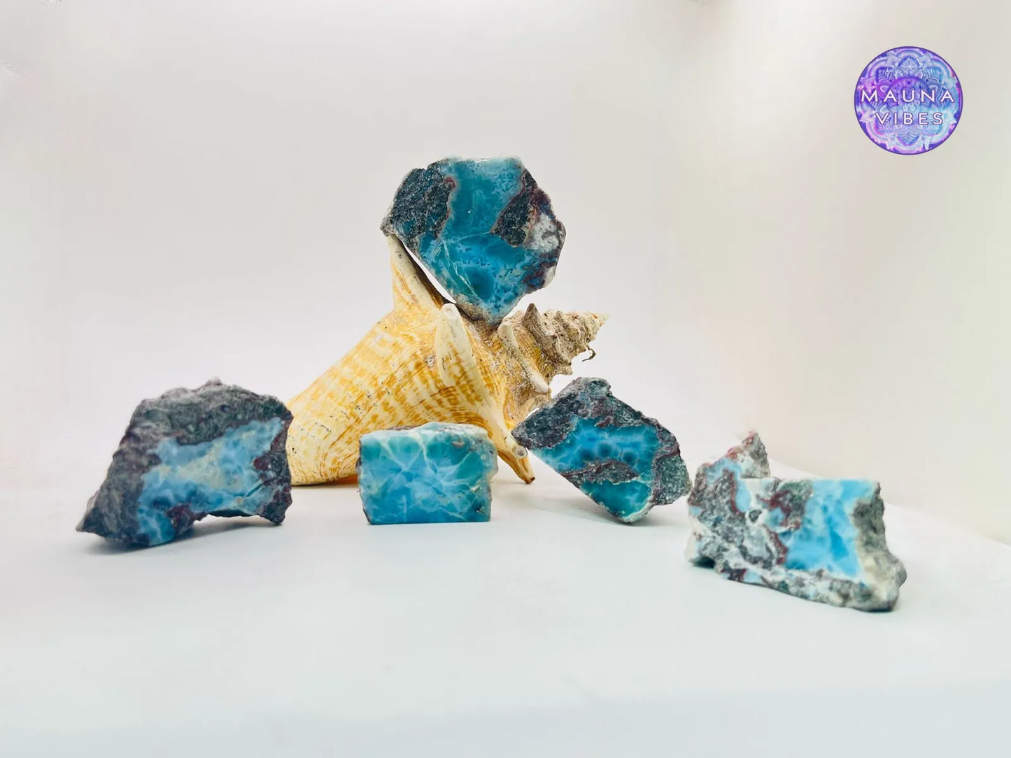 Larimar Slab Set – 182.9g Raw & Polished Larimar from The Dominican Republic