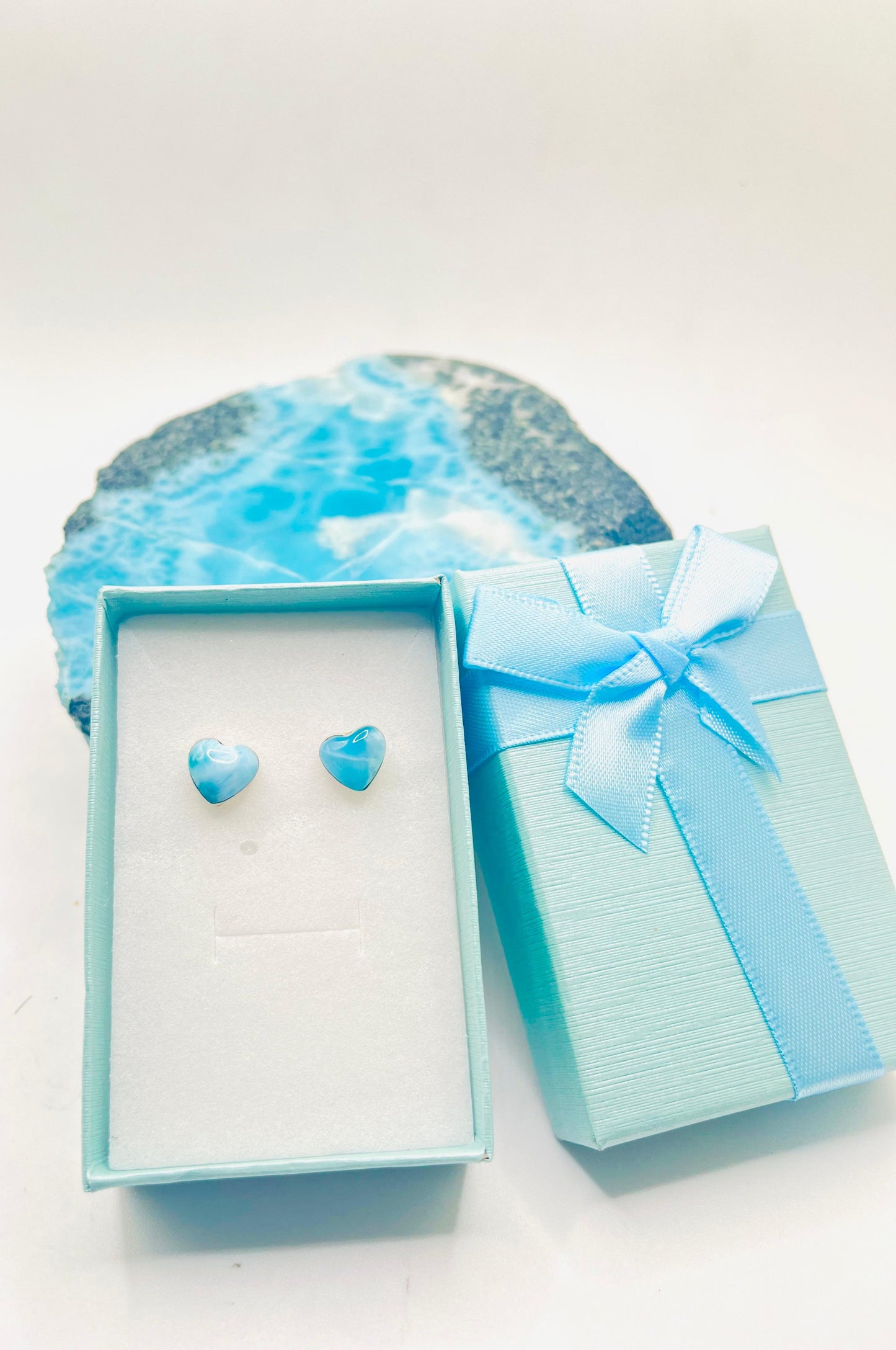 Larimar Heart Stud Earrings in 925 Sterling Silver - Gift for Women