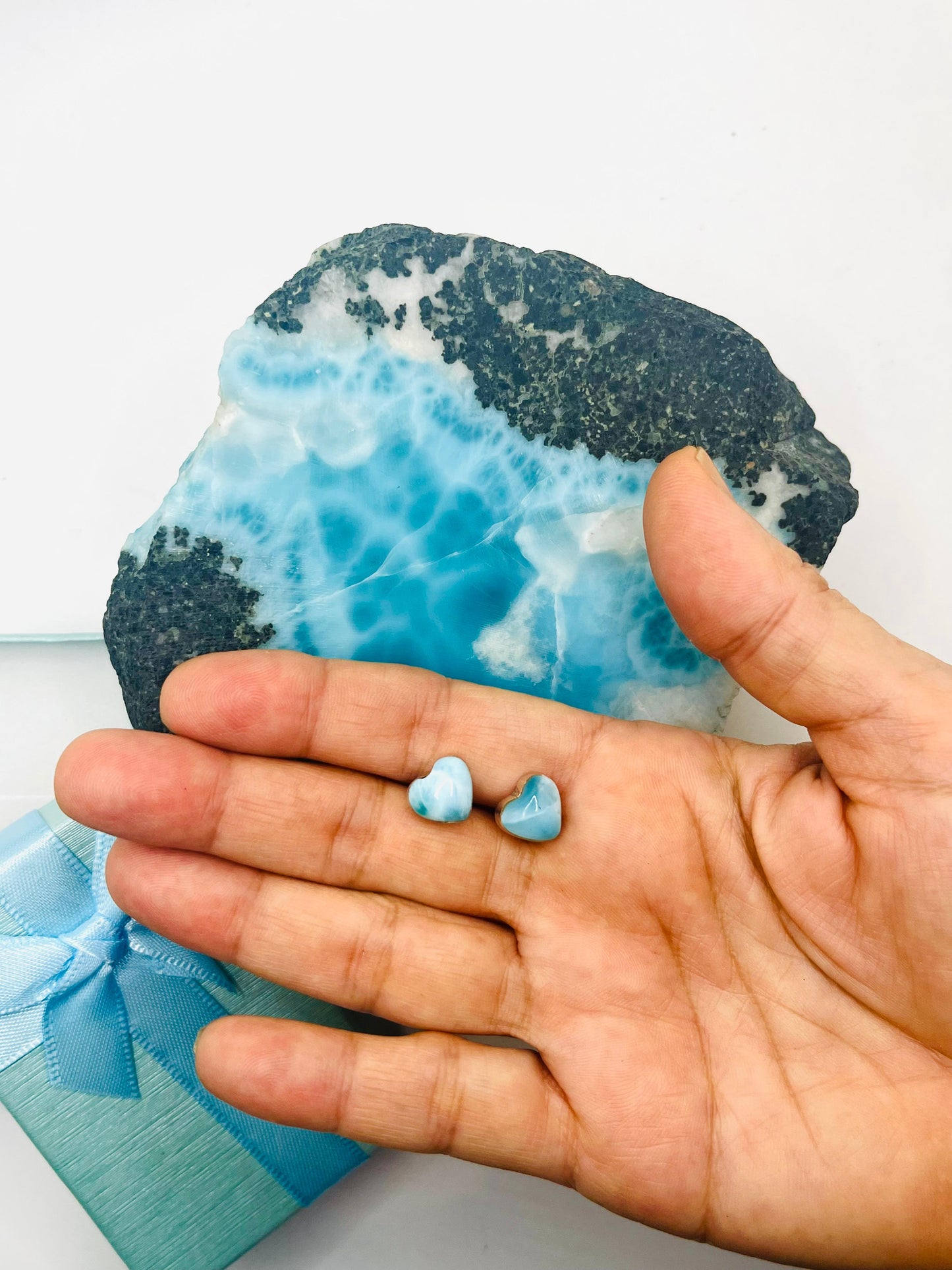 Larimar Heart Stud Earrings in 925 Sterling Silver - Gift for Women