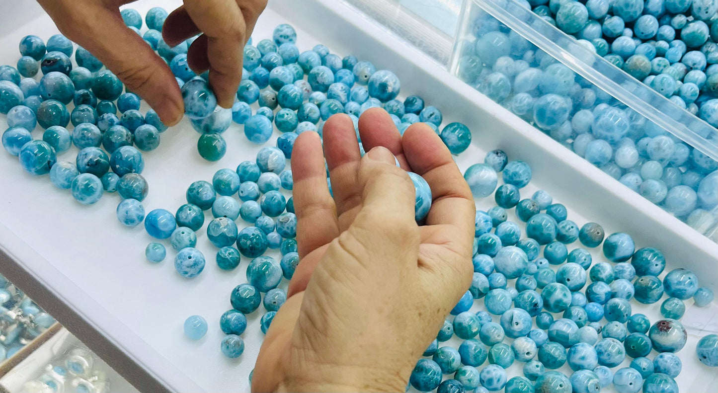 Natural Larimar Beads from Dominican Republic – 7mm to 20mm Drilled Beads for Jewelry Making, Bracelets & Necklaces | Wholesale High-Quality