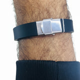 Larimar Bracelet – Natural Blue Stone with Stainless Steel and Rubber Band for Men & Women