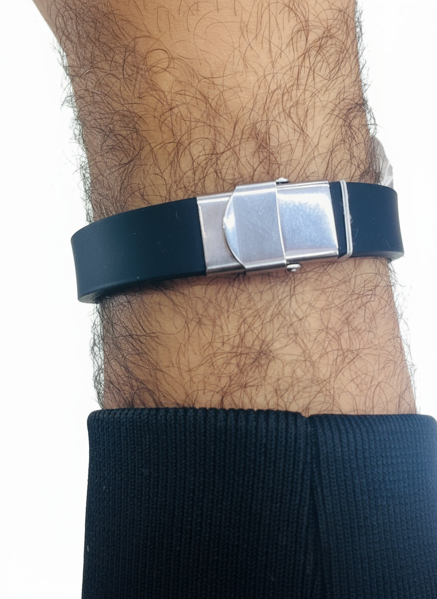 Pulsera de Larimar – Piedra azul natural con correa de acero inoxidable y caucho para hombres y mujeres