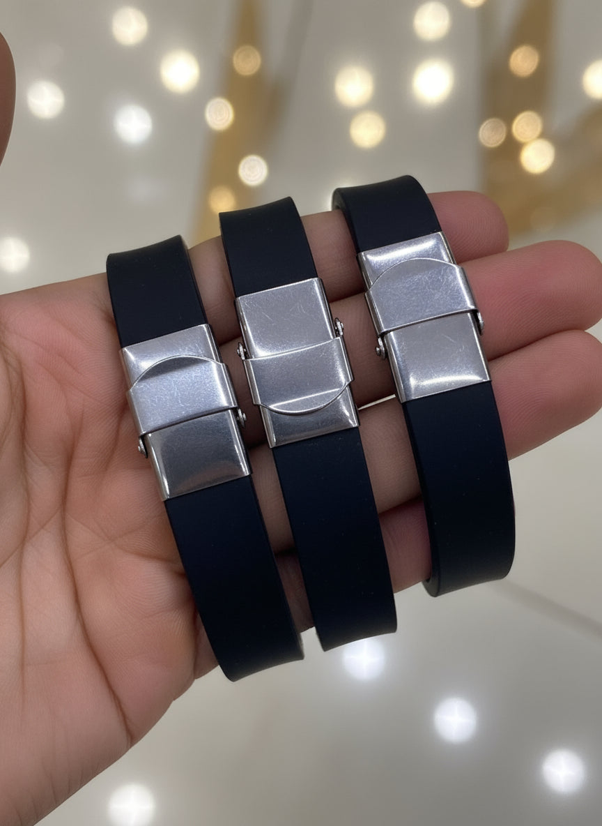 Pulsera de Larimar – Piedra azul natural con correa de acero inoxidable y caucho para hombres y mujeres