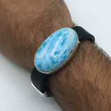Larimar Bracelet – Natural Blue Stone with Stainless Steel and Rubber Band for Men & Women