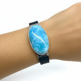 Larimar Bracelet – Natural Blue Stone with Stainless Steel and Rubber Band for Men & Women