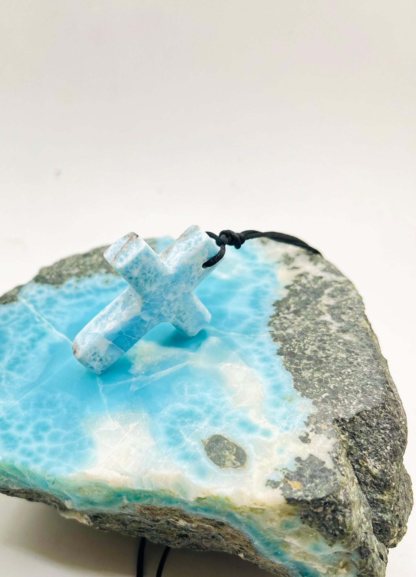 Larimar Stone Cross Necklace – Handmade in the Dominican Republic for Men and Women