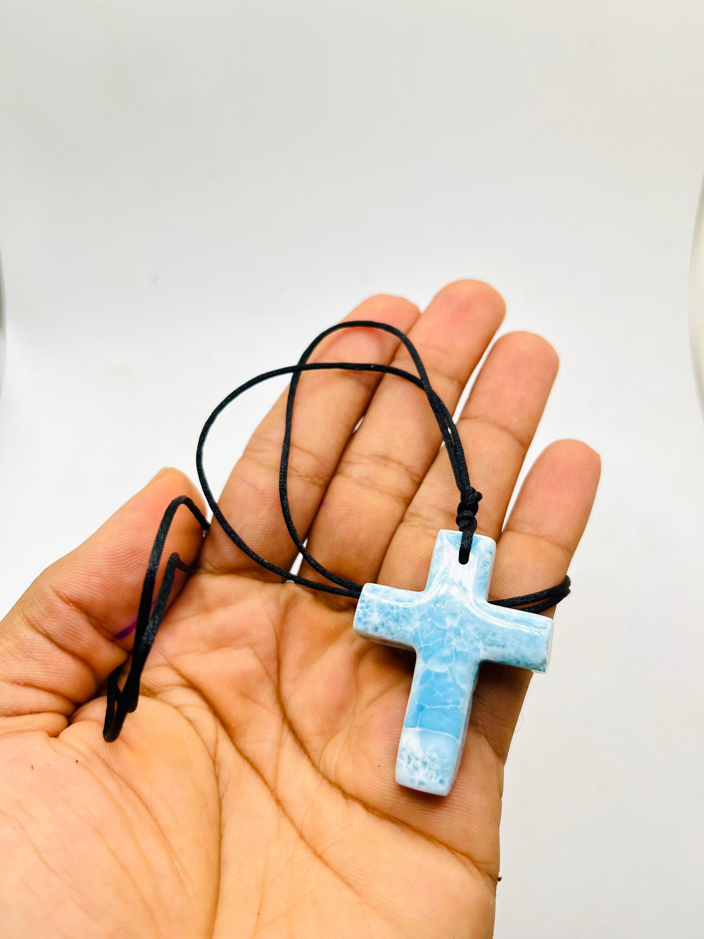 Larimar Stone Cross Necklace – Handmade in the Dominican Republic for Men and Women