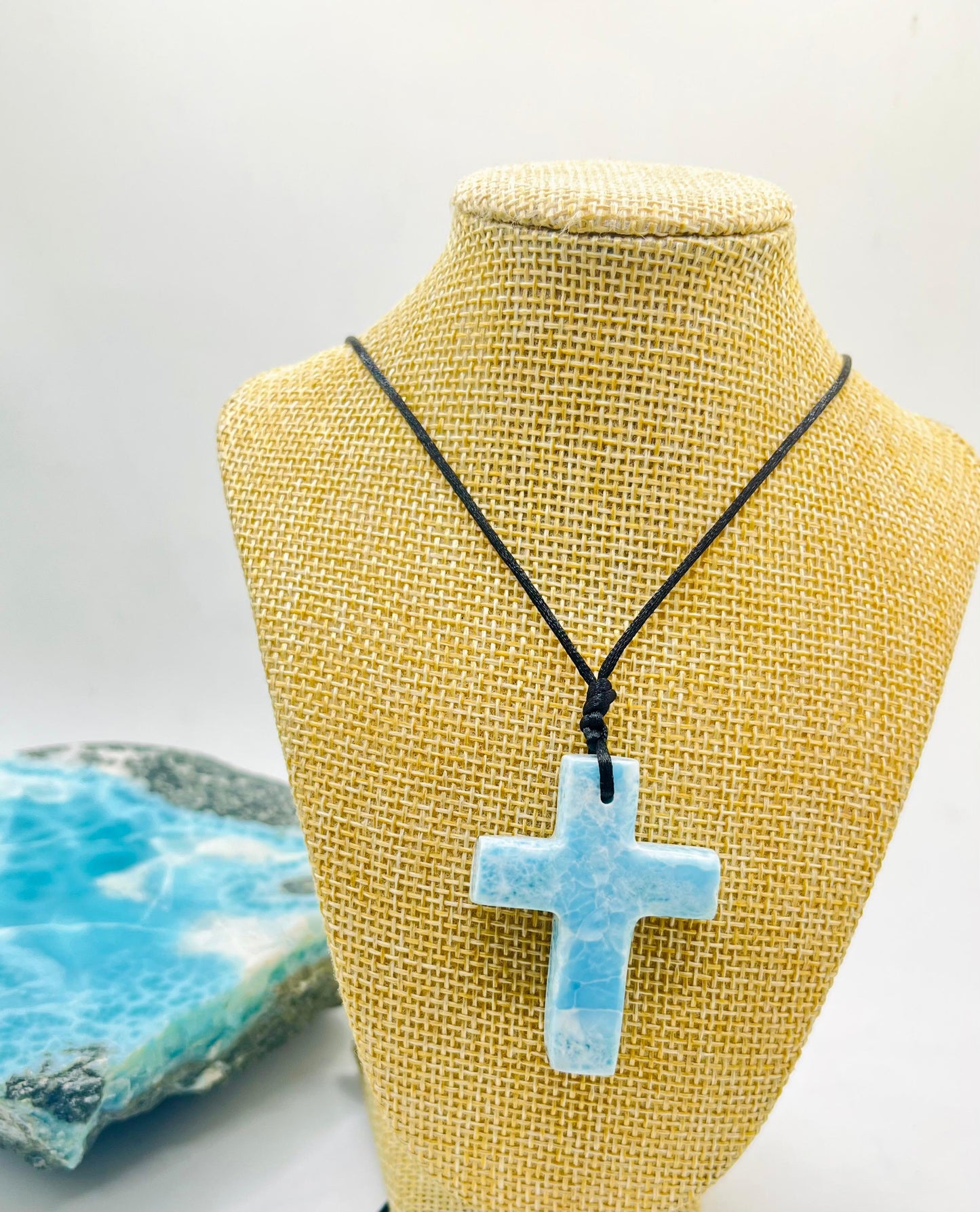 Larimar Stone Cross Necklace – Handmade in the Dominican Republic for Men and Women