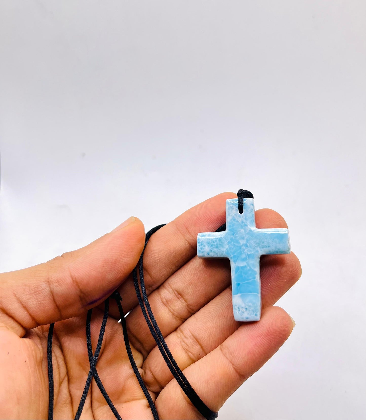 Larimar Stone Cross Necklace – Handmade in the Dominican Republic for Men and Women