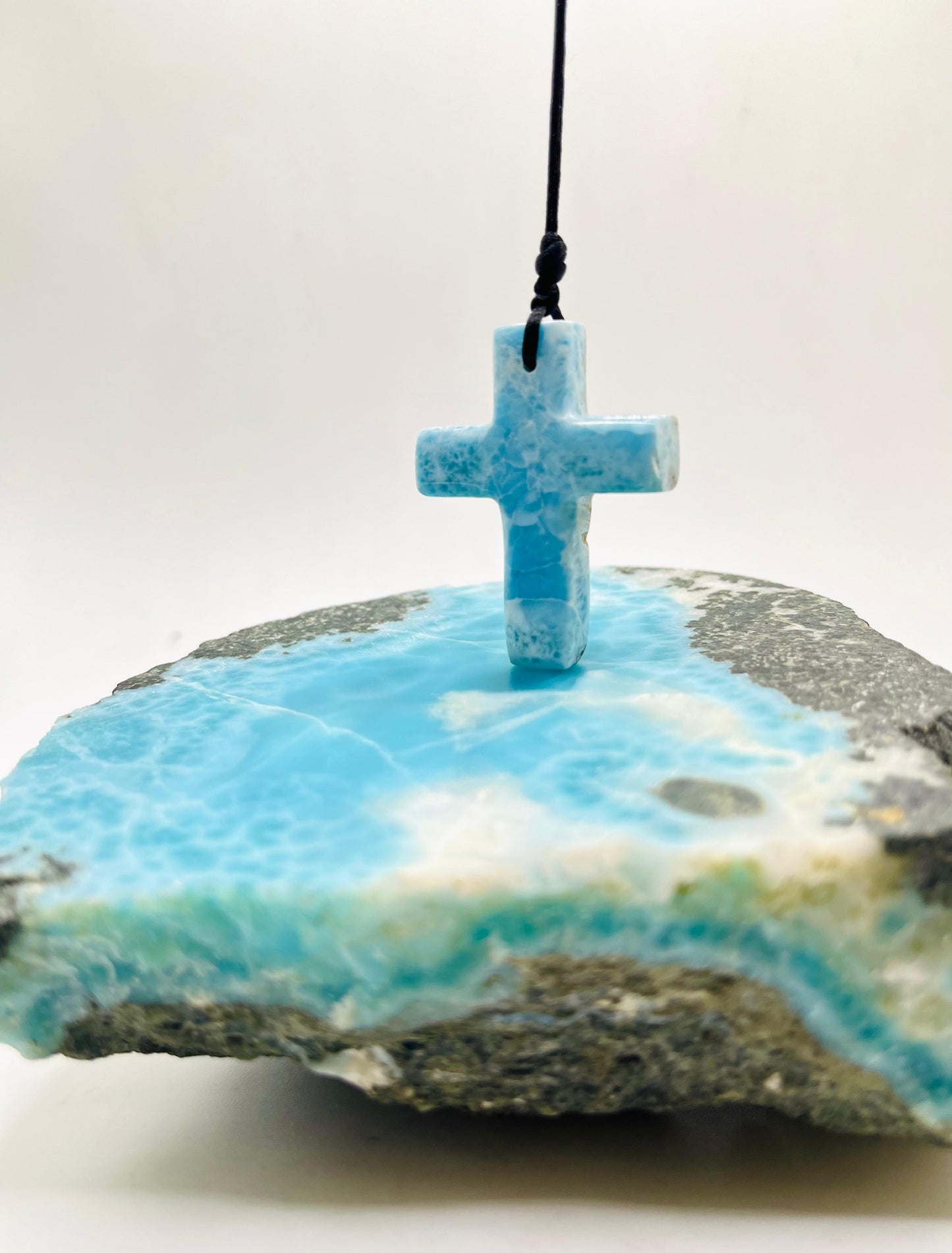 Larimar Stone Cross Necklace – Handmade in the Dominican Republic for Men and Women