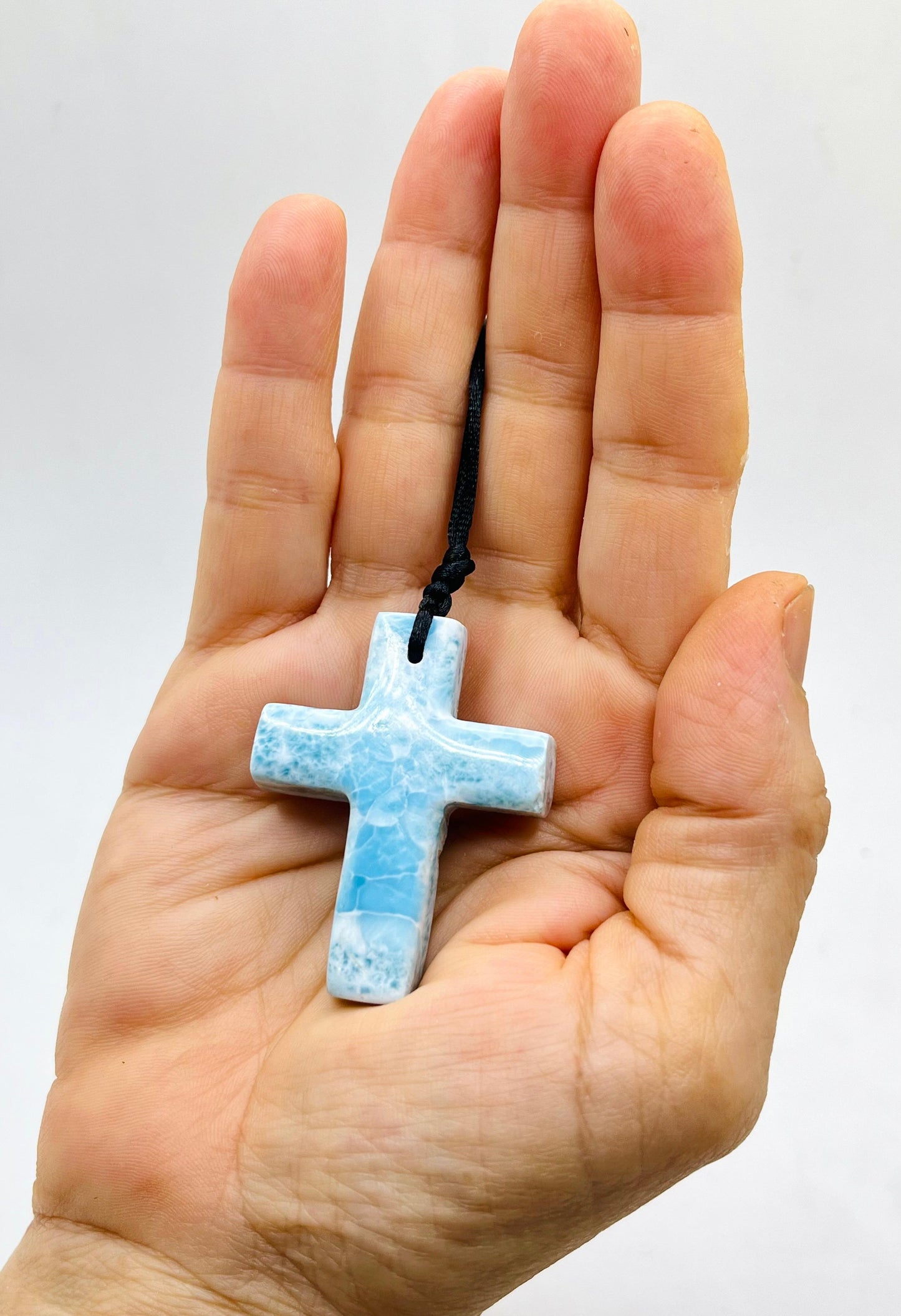 Larimar Stone Cross Necklace – Handmade in the Dominican Republic for Men and Women