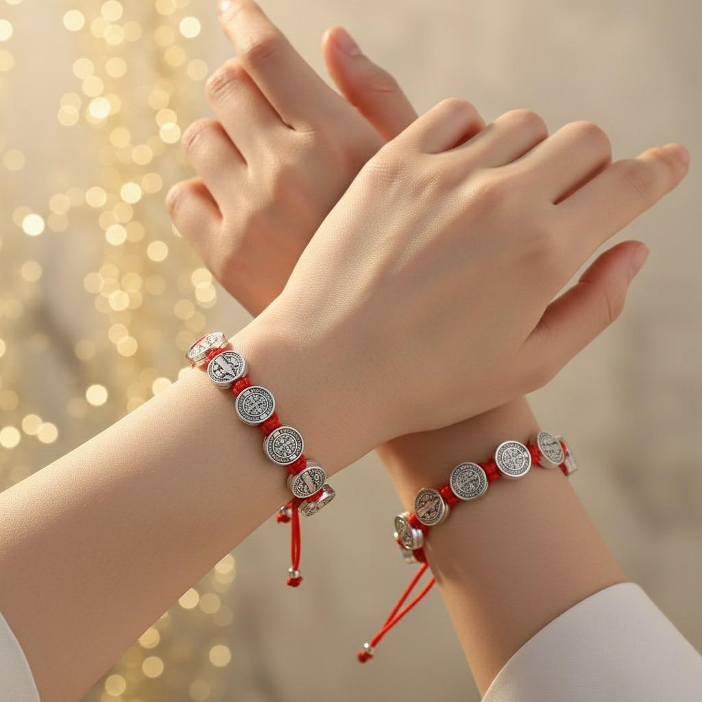 Pulsera de San Benito con Hilo Rojo – Amuleto de Protección y Buenas Energías