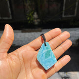 AAA Larimar Slab Necklace, Dominican Blue Crystal, Adjustable Black Cord for men & women