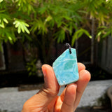 AAA Larimar Slab Necklace, Dominican Blue Crystal, Adjustable Black Cord for men & women