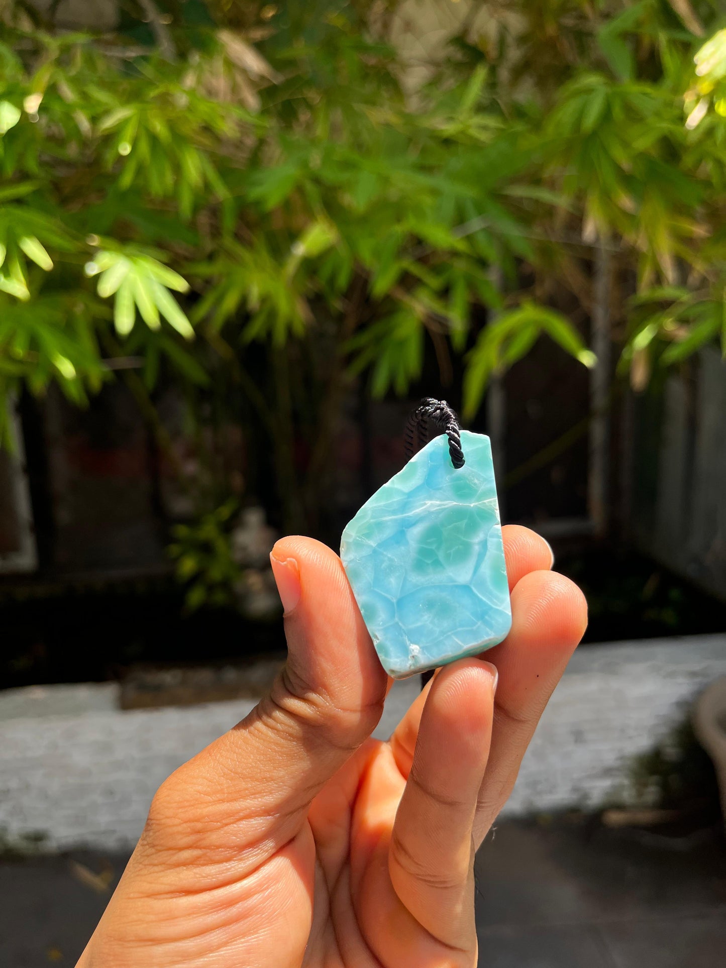 AAA Larimar Slab Necklace, Dominican Blue Crystal, Adjustable Black Cord for men & women