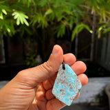 AAA Larimar Slab Necklace, Dominican Blue Crystal, Adjustable Black Cord for men & women