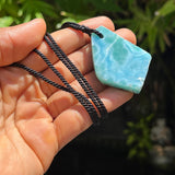 AAA Larimar Slab Necklace, Dominican Blue Crystal, Adjustable Black Cord for men & women