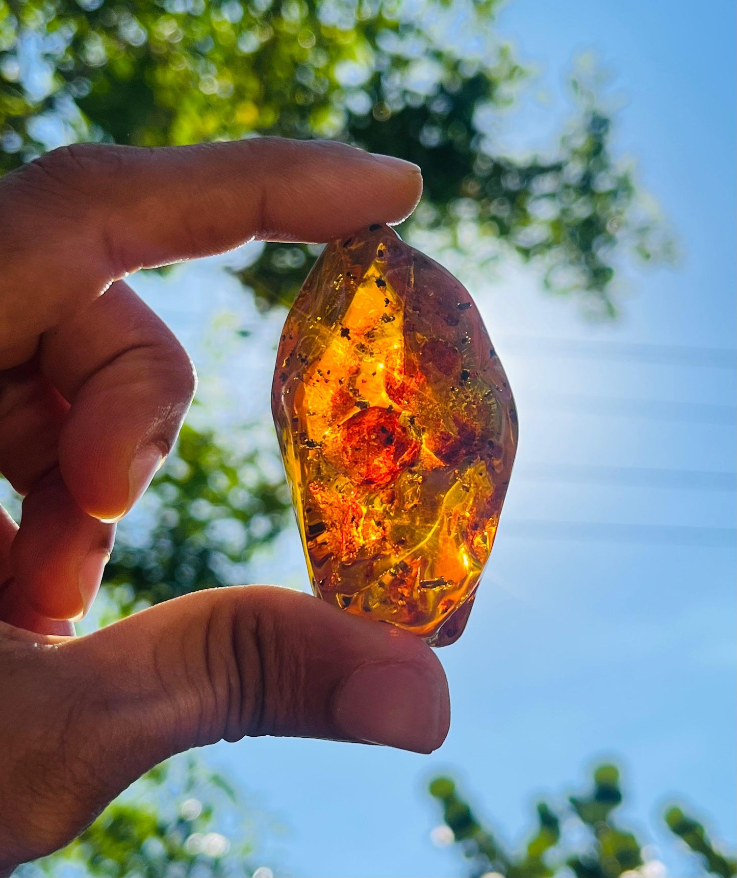 Dominican Amber Polished Stone, 55g Natural Fossil Resin Gemstone for Collecting or Jewelry Making