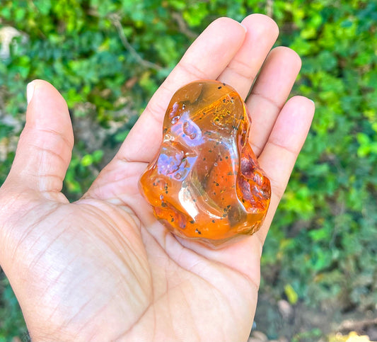 Dominican Amber Polished Stone, 55g Natural Fossil Resin Gemstone for Collecting or Jewelry Making
