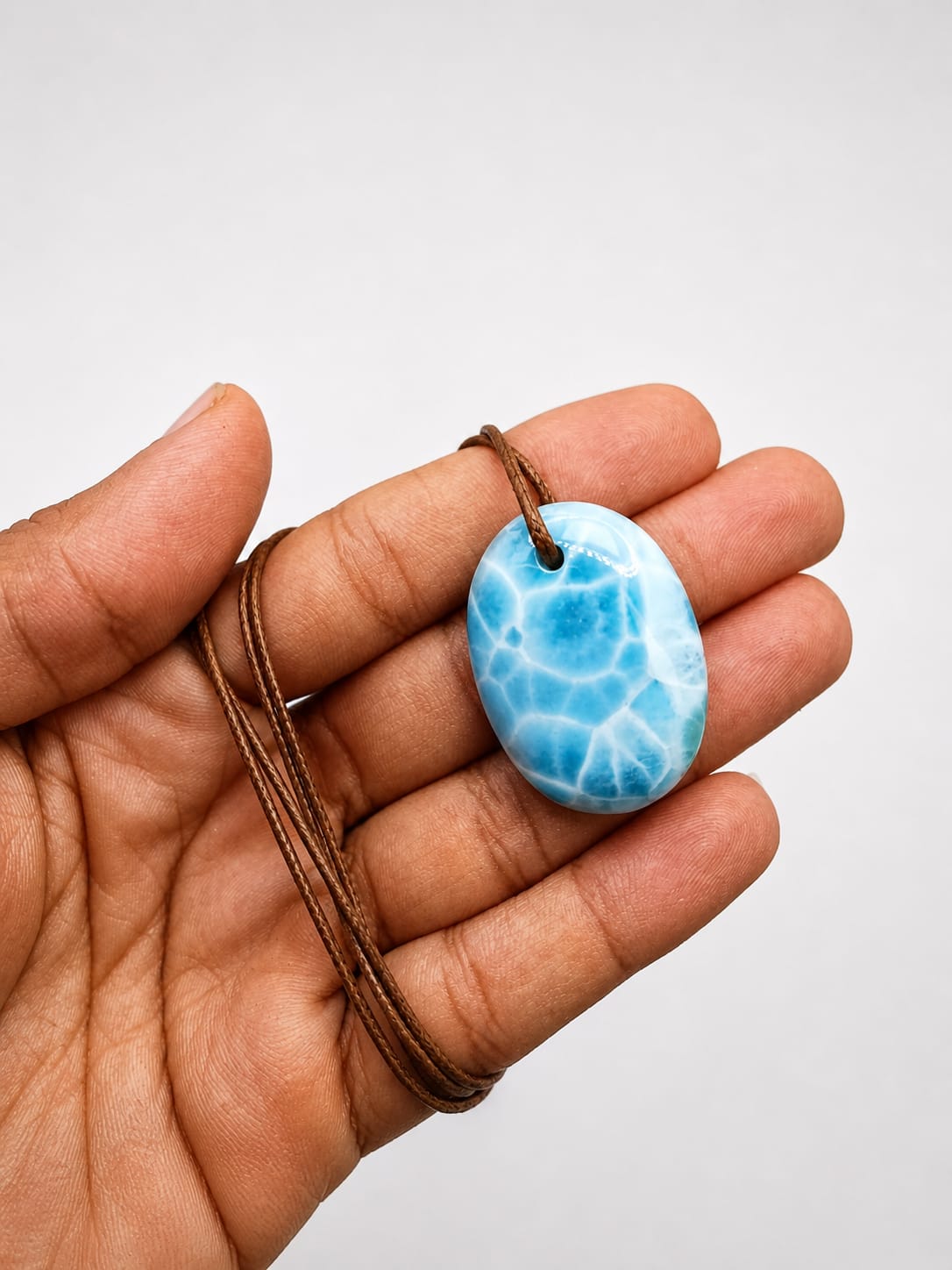 Larimar Necklace Polished– AAA Dominican Blue Stone Pendant on Adjustable Cord for Men & Women