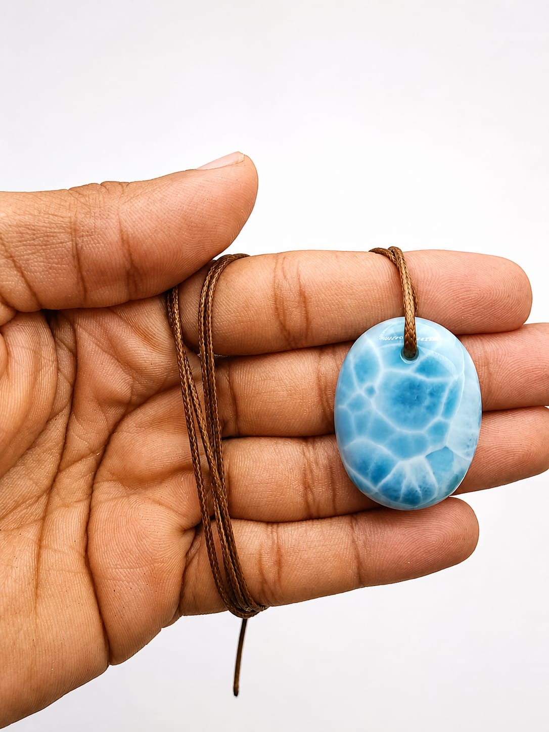 Larimar Necklace Polished– AAA Dominican Blue Stone Pendant on Adjustable Cord for Men & Women