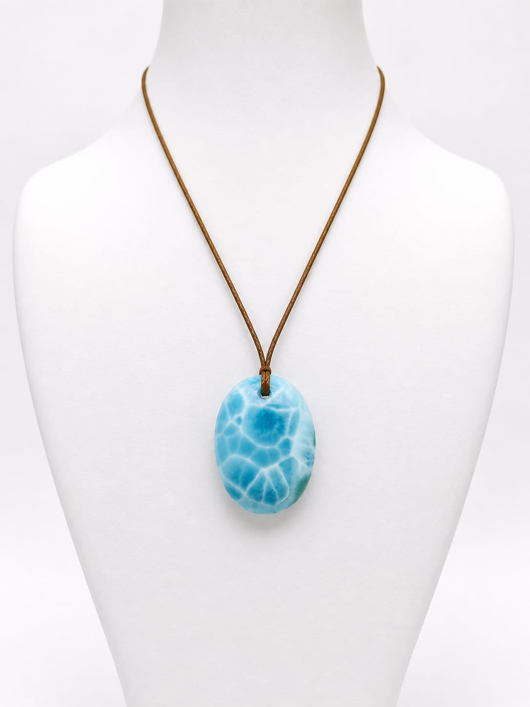 Larimar Necklace Polished– AAA Dominican Blue Stone Pendant on Adjustable Cord for Men & Women