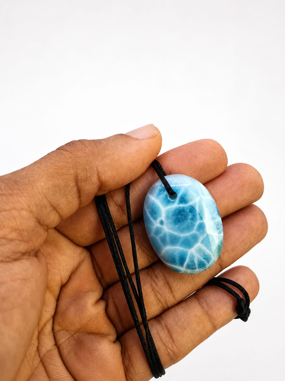 Larimar Necklace Polished– AAA Dominican Blue Stone Pendant on Adjustable Cord for Men & Women