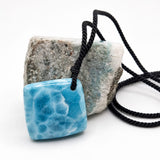 AAA Larimar Cord Necklace, Intense Blue Dominican Stone Unisex